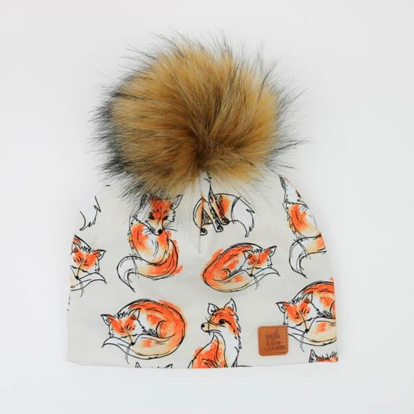 Peekaboo Homemade Removable Pompon Cute Fox Orange/Cream 3 Season Toque - Picture 1 of 1